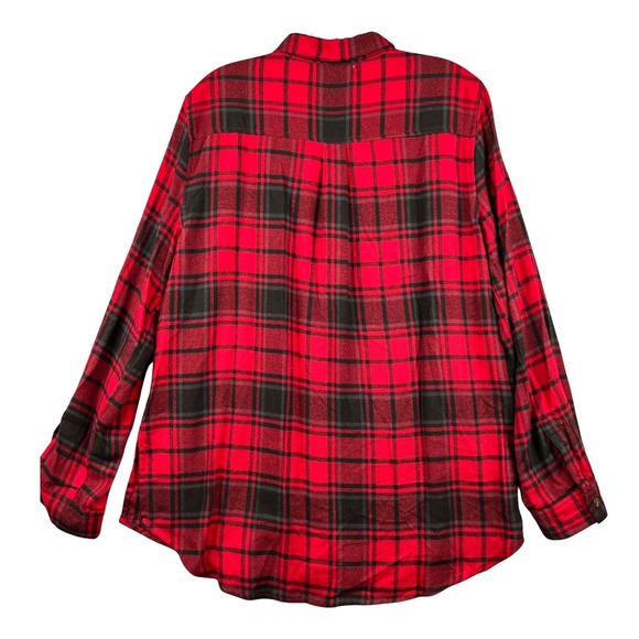 Hippie Rose Plaid Flannel Shirt Womens Large Long Sleeve Button Up Red & Black - Picture 2 of 5